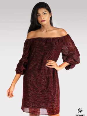 Burgundy shiny off shoulder