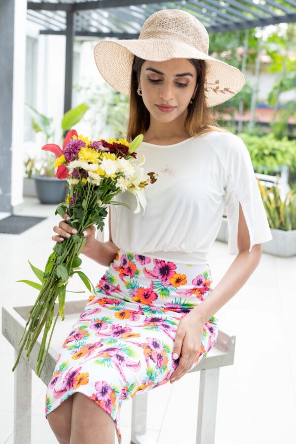 Twofer floral dress with White top