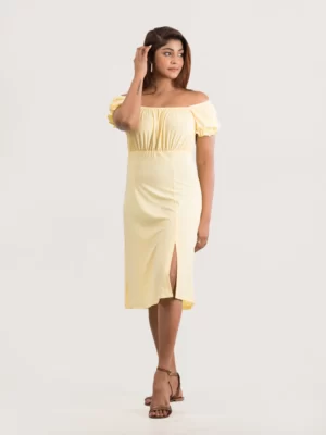 Yellow chest Gathered Dresss