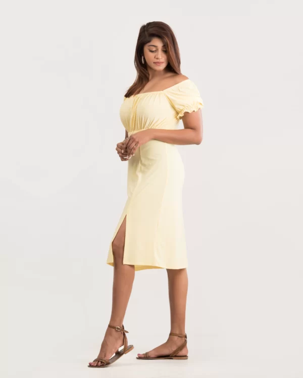 Yellow chest Gathered Dresss